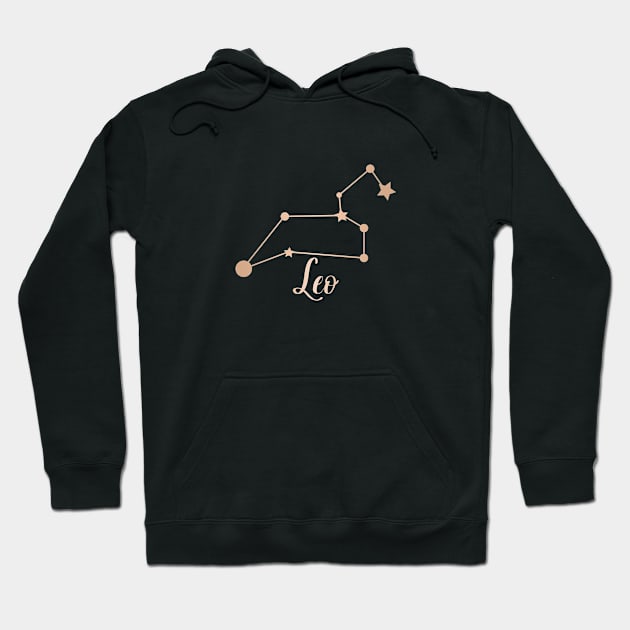 Leo Zodiac Constellation in Rose Gold - Black Hoodie by Kelly Gigi